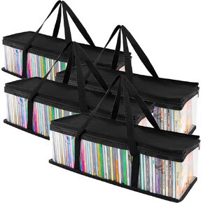 CD Storage Bags (6 Pack) - Transparent PVC Media Storage - Water Resistant CD Holder Case with Handles - Clear Plastic Carrying Game Bag Storage for CDs, Albums, Video Games, Books - Stock Your Home in Saudi Arabia