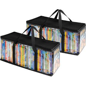 Stock Your Home DVD Storage Bags (Set of 6) Media Organizer Bag for DVDs, CDs, Blu Ray Disc, Movie Cases, VHS Box, Video Game Disks, Clear Plastic Holders with Carrying Handles and Zipper - Green in Saudi Arabia