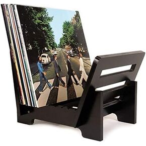 Vinyl Record Holder Storage - Display Up to 50 Albums, Fits 7" and 12" Records or LPs - Music Record Storage and Organizer - Black Bamboo