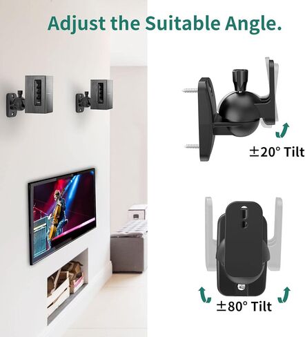 HomeMount Speaker Wall Mount Brackets - Surround Speaker Wall Mounts Kit, Bookshelf Speaker Wall Screws Mounts, Hold up to 8 lbs, 2 Pack, Black in Kuwait