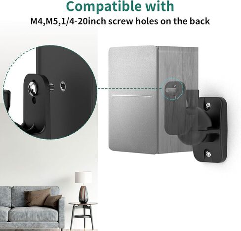 HomeMount Speaker Wall Mount Brackets - Surround Speaker Wall Mounts Kit, Bookshelf Speaker Wall Screws Mounts, Hold up to 8 lbs, 2 Pack, Black in Kuwait