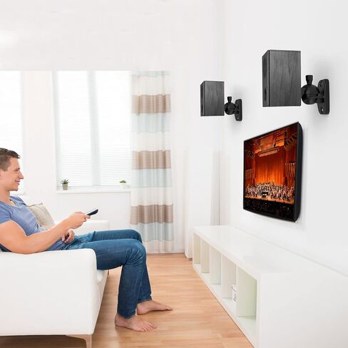 HomeMount Speaker Wall Mount Brackets - Surround Speaker Wall Mounts Kit, Bookshelf Speaker Wall Screws Mounts, Hold up to 8 lbs, 2 Pack, Black in Kuwait