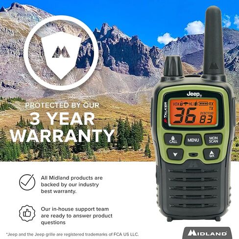 ميدلاند - T75PV5D X-TALKER Extreme Dual Pack - 22 قناة، 121 رمز للخصوصية، مقاومة للماء - اتصال واضح مع تنبيه الطقس - حقيبة حمل وسماعة رأس متضمنة - مموهة in Kuwait