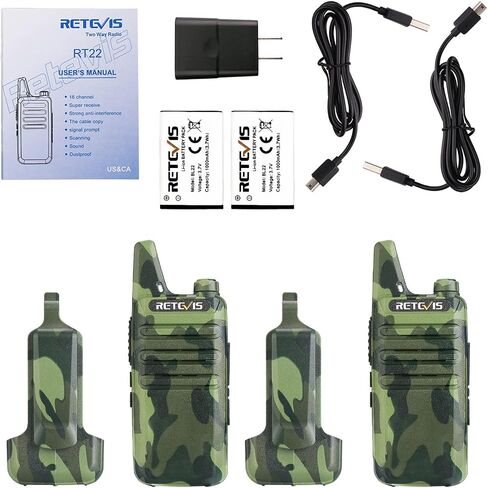 Retevis RT22 Compact & Lightweight FRS Walkie Talkies Long Range (4 Pack) | For Small Business, Camping, Hiking, Cruise, Safe Short Antenna, Comfortable to Carry, Loud & Clear Audio, USB-C in Kuwait