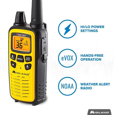 Midland LXT630X3VP3 FRS Walkie Talkies - Long Range 36-Channel Two-Way Radios, NOAA Weather Alerts (3-Pack, Yellow - Black) | Up to 30 Mile Range Walkie Talkie, 36 Channels, 121 Privacy Codes, NOAA Weather Scan + Alert in Saudi Arabia