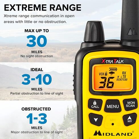 Midland LXT630X3VP3 FRS Walkie Talkies - Long Range 36-Channel Two-Way Radios, NOAA Weather Alerts (3-Pack, Yellow - Black) | Up to 30 Mile Range Walkie Talkie, 36 Channels, 121 Privacy Codes, NOAA Weather Scan + Alert in Saudi Arabia