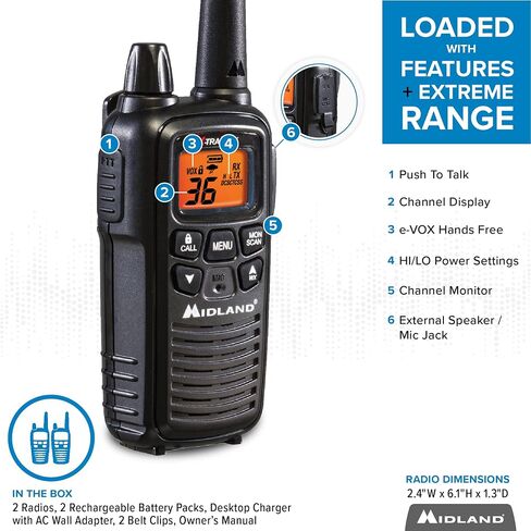 Midland – LXT600BBX6 Gang Charger Business Radio Walkie Talkie with Ear Piece - Small, Lightweight - Security Restaurants Retail Cafes - Two Way Radio with Charging Base- Rechargeable- 6 Units in Saudi Arabia