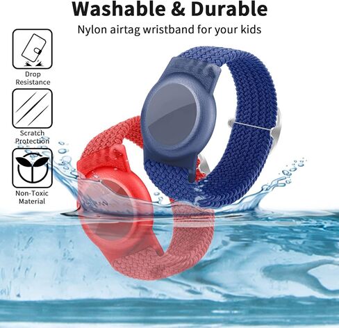 2 Pack Kids Wristband for AirTag, Nylon Watch Band GPS Tracker Holder Protective Case Compatible with Apple Air Tag, Adjustable Anti-lost Bracelet for Toddler Baby Children Elders in Saudi Arabia