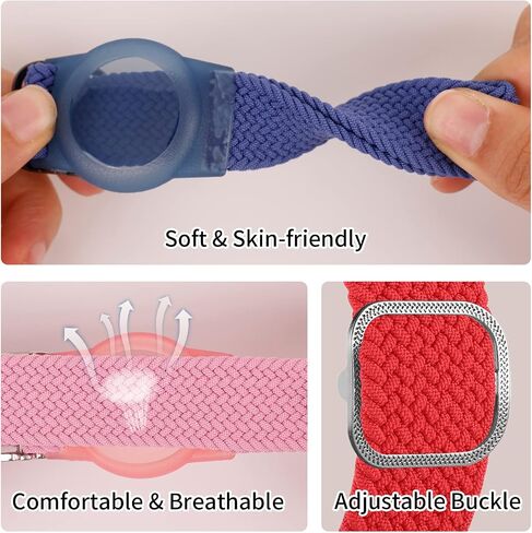 2 Pack Kids Wristband for AirTag, Nylon Watch Band GPS Tracker Holder Protective Case Compatible with Apple Air Tag, Adjustable Anti-lost Bracelet for Toddler Baby Children Elders in Saudi Arabia