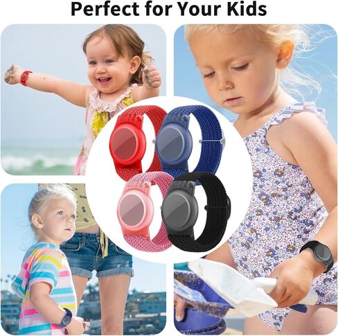 2 Pack Kids Wristband for AirTag, Nylon Watch Band GPS Tracker Holder Protective Case Compatible with Apple Air Tag, Adjustable Anti-lost Bracelet for Toddler Baby Children Elders in Saudi Arabia