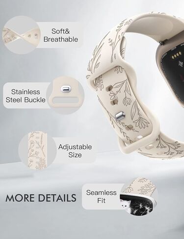 Minyee Floral Engraved Band Compatible with Fitbit Versa 2 Band/Versa Lite/Versa Band Women, Cute Soft Silicone Dandelion Flower Pattern Sport Designer Fancy Summer Strap for Versa 2 in Saudi Arabia
