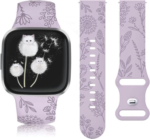 Minyee Floral Engraved Band Compatible with Fitbit Versa 2 Band/Versa Lite/Versa Band Women, Cute Soft Silicone Dandelion Flower Pattern Sport Designer Fancy Summer Strap for Versa 2 in Saudi Arabia