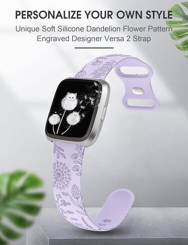 Minyee Floral Engraved Band Compatible with Fitbit Versa 2 Band/Versa Lite/Versa Band Women, Cute Soft Silicone Dandelion Flower Pattern Sport Designer Fancy Summer Strap for Versa 2 in Saudi Arabia