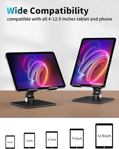 حامل تابلت من ألاشي للمكتب، حامل تابلت ثابت بقاعدة معدنية ثقيلة وسميكة لجهاز تابلت كبير، متعدد الزوايا قابل للتعديل وقابل للطي، يدعم عالمي تابلت 4-13.3 بوصة، أسود in Kuwait