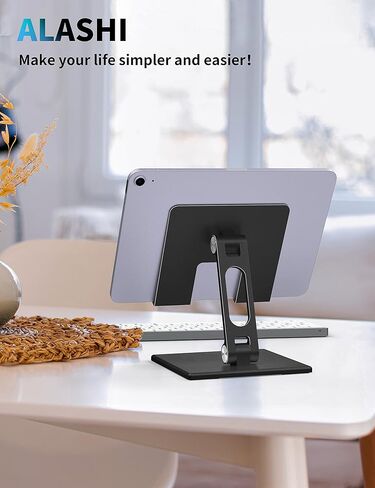 حامل تابلت من ألاشي للمكتب، حامل تابلت ثابت بقاعدة معدنية ثقيلة وسميكة لجهاز تابلت كبير، متعدد الزوايا قابل للتعديل وقابل للطي، يدعم عالمي تابلت 4-13.3 بوصة، أسود in Kuwait