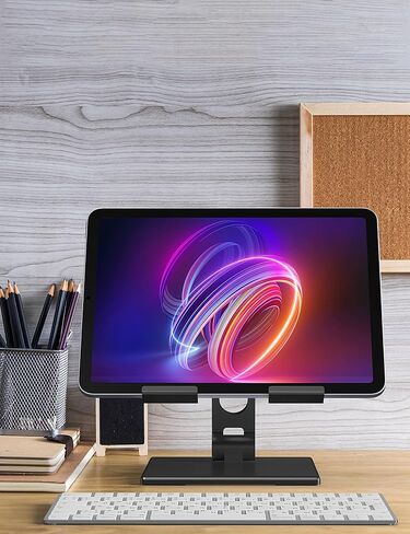 حامل تابلت من ألاشي للمكتب، حامل تابلت ثابت بقاعدة معدنية ثقيلة وسميكة لجهاز تابلت كبير، متعدد الزوايا قابل للتعديل وقابل للطي، يدعم عالمي تابلت 4-13.3 بوصة، أسود in Kuwait