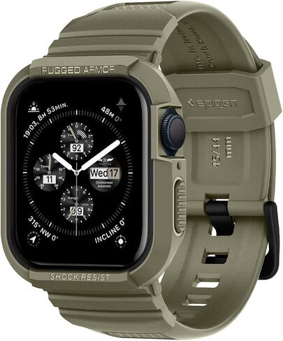 Spigen Rugged Armor Pro Designed for Apple Watch Case with Band Series 9/8/SE2/7/6/SE/5/4 45mm/44mm - Black in Saudi Arabia
