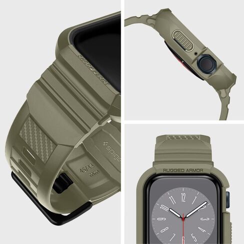 Spigen Rugged Armor Pro Designed for Apple Watch Case with Band Series 9/8/SE2/7/6/SE/5/4 45mm/44mm - Black in Saudi Arabia