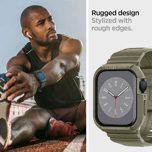 Spigen Rugged Armor Pro Designed for Apple Watch Case with Band Series 9/8/SE2/7/6/SE/5/4 45mm/44mm - Black in Saudi Arabia