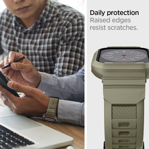 Spigen Rugged Armor Pro Designed for Apple Watch Case with Band Series 9/8/SE2/7/6/SE/5/4 45mm/44mm - Black in Saudi Arabia