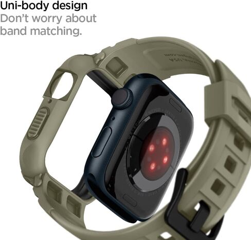 Spigen Rugged Armor Pro Designed for Apple Watch Case with Band Series 9/8/SE2/7/6/SE/5/4 45mm/44mm - Black in Saudi Arabia