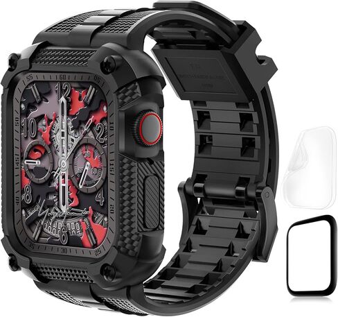 ساعة ريسيتاني متوافقة مع سوار ساعة أبل مع حافظة متينة مقاومة للصدمات مقاس 40 ملم 41 ملم 44 ملم 45 ملم لسلسلة iWatch 8/7/6/SE/5/4، حزام رياضي متين من مادة TPU مع واقي شاشة تغطية كاملة، 45 ملم رمادي in Kuwait