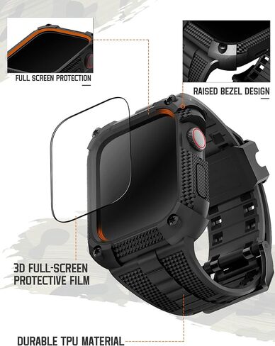 ساعة ريسيتاني متوافقة مع سوار ساعة أبل مع حافظة متينة مقاومة للصدمات مقاس 40 ملم 41 ملم 44 ملم 45 ملم لسلسلة iWatch 8/7/6/SE/5/4، حزام رياضي متين من مادة TPU مع واقي شاشة تغطية كاملة، 45 ملم رمادي in Kuwait