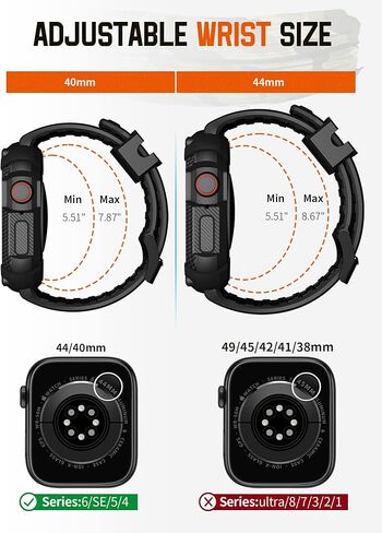 ساعة ريسيتاني متوافقة مع سوار ساعة أبل مع حافظة متينة مقاومة للصدمات مقاس 40 ملم 41 ملم 44 ملم 45 ملم لسلسلة iWatch 8/7/6/SE/5/4، حزام رياضي متين من مادة TPU مع واقي شاشة تغطية كاملة، 45 ملم رمادي in Kuwait