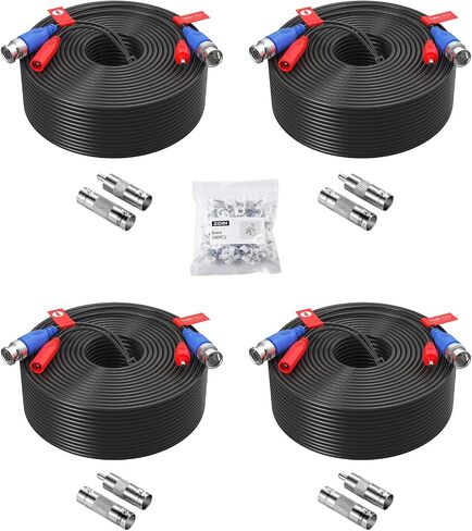 ZOSI 4 Pack 100ft (30 Meters) 2-in-1 Video Power Cable, BNC Extension Surveillance Camera Cables for Video Security Systems (Included 4X BNC Connectors and 4X RCA Adapters) in Kuwait