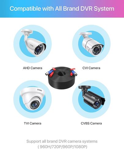 ZOSI 4 Pack 100ft (30 Meters) 2-in-1 Video Power Cable, BNC Extension Surveillance Camera Cables for Video Security Systems (Included 4X BNC Connectors and 4X RCA Adapters) in Kuwait