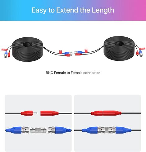 ZOSI 4 Pack 100ft (30 Meters) 2-in-1 Video Power Cable, BNC Extension Surveillance Camera Cables for Video Security Systems (Included 4X BNC Connectors and 4X RCA Adapters) in Kuwait