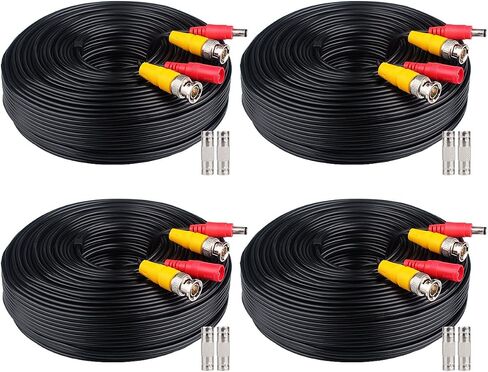 BNC Cable 4x100FT, All-in-One Siamese Video and Power Security Camera Wire, Camera Cable for All Max 5MP HD CCTV DVR Surveillance System (100FT 4PACK, Black) in Saudi Arabia