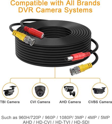 BNC Cable 4x100FT, All-in-One Siamese Video and Power Security Camera Wire, Camera Cable for All Max 5MP HD CCTV DVR Surveillance System (100FT 4PACK, Black) in Saudi Arabia