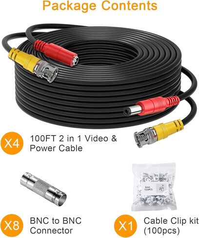 BNC Cable 4x100FT, All-in-One Siamese Video and Power Security Camera Wire, Camera Cable for All Max 5MP HD CCTV DVR Surveillance System (100FT 4PACK, Black) in Saudi Arabia