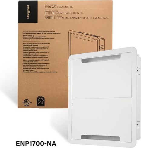 Legrand - OnQ 17 Inch Structured Media Enclosure, Electrical Box, Cable Management Box Dual Purpose In Wall Enclosure for TV Device Storage and Media Distribution, Recessed Media Box, White, ENP1700NA in Kuwait