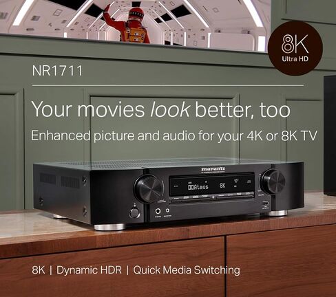 جهاز استقبال Marantz NR1711 8K Slim 7.2 Channel Ultra HD AV (موديل 2020) - واي فاي، بلوتوث، HEOS مدمج، Alexa وأتمتة المنزل الذكي - مقاطع فيديو 8K وبث متعدد الغرف in Kuwait