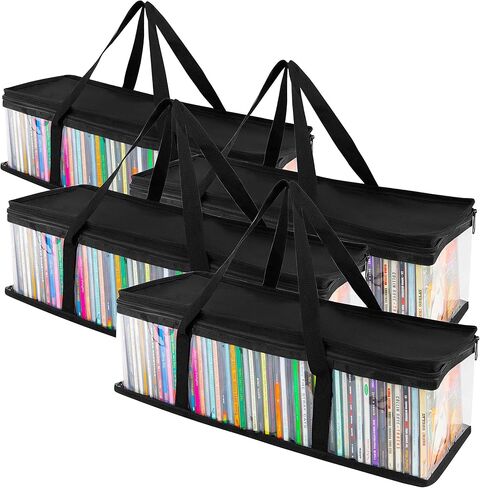 CD Storage Bags (6 Pack) - Transparent PVC Media Storage - Water Resistant CD Holder Case with Handles - Clear Plastic Carrying Game Bag Storage for CDs, Albums, Video Games, Books - Stock Your Home in Kuwait
