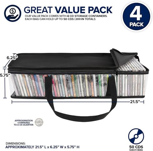 CD Storage Bags (6 Pack) - Transparent PVC Media Storage - Water Resistant CD Holder Case with Handles - Clear Plastic Carrying Game Bag Storage for CDs, Albums, Video Games, Books - Stock Your Home in Kuwait