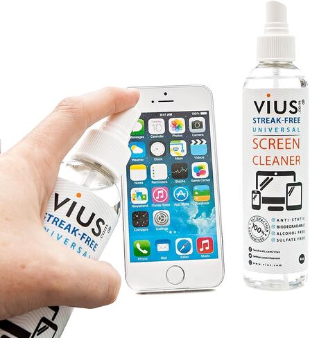 مجموعة منظف الشاشة - بخاخ منظف الشاشة المتميز من vius لأجهزة تلفزيون LCD LED وأجهزة الكمبيوتر المحمولة والأجهزة اللوحية والشاشات والهواتف والشاشات الإلكترونية الأخرى - ينظف بصمات الأصابع والغبار والزيوت بلطف (سفر بحجم 2 أونصة) in Kuwait
