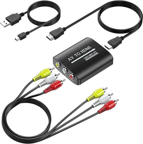 GINGIN RCA to HDMI Converter, AV to HDMI Converter for TV/PC/N64/Wii/PS1/PS2/PS3/STB/Xbox/VHS/VCR/Blue-Ray DVD Players, with 3.3ft RCA and HDMI Cables in Kuwait