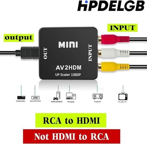 RCA to HDMI Converter, 1080P Mini RCA Composite CVBS AV to HDMI Video Audio Converter Adapter for PC Xbox PS4 PS3 VHS VCR DVD TV STB Support PAL/NTSC with USB Power Cable in Saudi Arabia