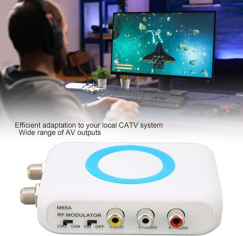 Dilwe RF Modulator RCA Coaxial Adapter, M65A NTSC HD VHF Demodulator Converter with Transmission Cable, HD Input, AV Output, RF Output for CATV System in Saudi Arabia