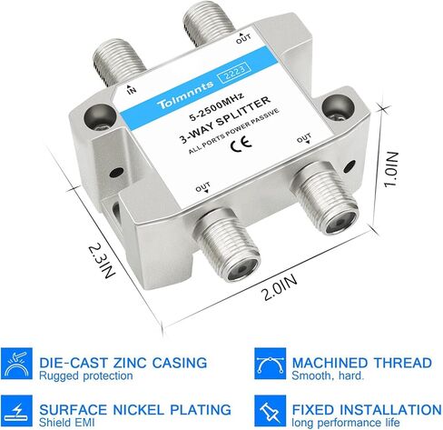 Coaxial Cable Splitter 5-2500MHz,Work with CATV, Satellite TV,Antenna System and MoCA Configurations (3way) in Saudi Arabia