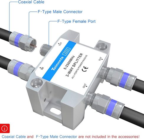 Coaxial Cable Splitter 5-2500MHz,Work with CATV, Satellite TV,Antenna System and MoCA Configurations (3way) in Saudi Arabia
