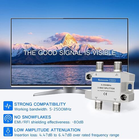 Coaxial Cable Splitter 5-2500MHz,Work with CATV, Satellite TV,Antenna System and MoCA Configurations (3way) in Saudi Arabia