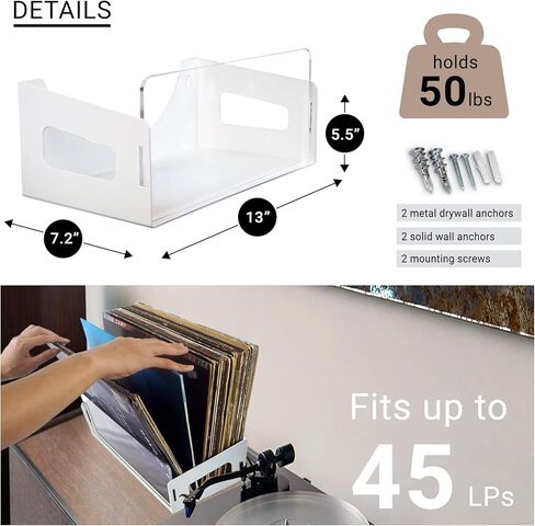 تخزين سجل الفينيل Noahrk - حامل سجل الفينيل على الحائط، 45 رف فينيل ألبوم - أرفف سجل الفينيل، عرض سجل LP سجل حامل منظم تخزين الفينيل، صندوق تخزين سجل in Kuwait