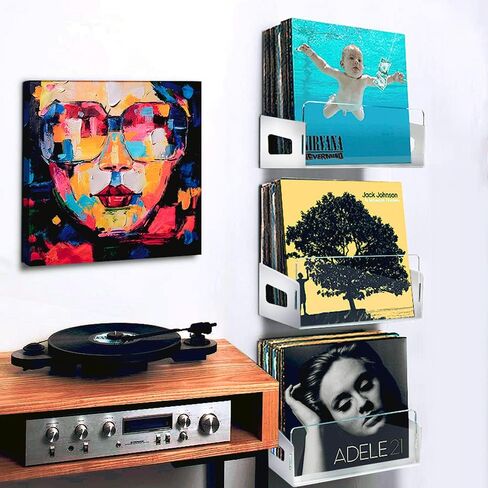 تخزين سجل الفينيل Noahrk - حامل سجل الفينيل على الحائط، 45 رف فينيل ألبوم - أرفف سجل الفينيل، عرض سجل LP سجل حامل منظم تخزين الفينيل، صندوق تخزين سجل in Kuwait