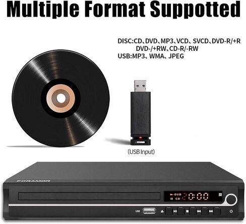 DVD Player,Foramor HDMI DVD Player for Smart TV Support 1080P Full HD with HDMI Cable Remote Control USB Input Region Free Home DVD Players in Saudi Arabia