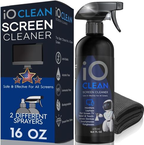 Screen Cleaner Spray (16oz) – Best Large Kit for LCD LED Matte TVs, Smartphones, iPads, Laptops, Touchscreens, Computer Monitors, Other Electronic Devices – Microfiber Cloth and 2 Sprayers Included in Saudi Arabia