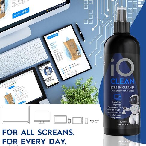 Screen Cleaner Spray (16oz) – Best Large Kit for LCD LED Matte TVs, Smartphones, iPads, Laptops, Touchscreens, Computer Monitors, Other Electronic Devices – Microfiber Cloth and 2 Sprayers Included in Saudi Arabia
